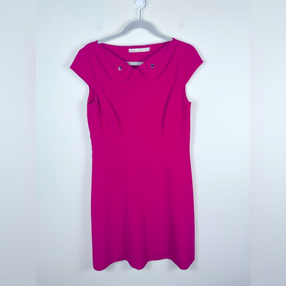 Karen Millen Mini Dress‎ Women 10 Pink EUC Peter Pan Collar Fit Flare DN158